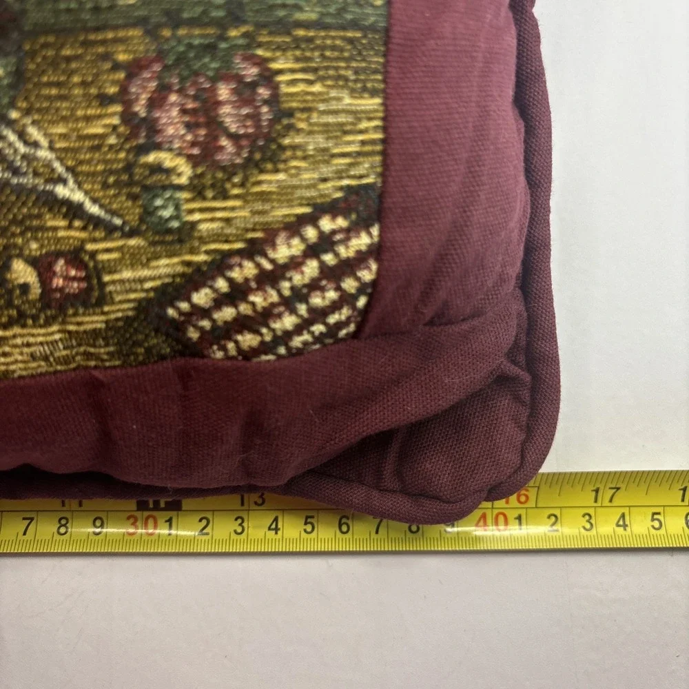Vtg Holiday Tapestry Throw Pillow Christmas Decorations Santa Dolls Workshop 16